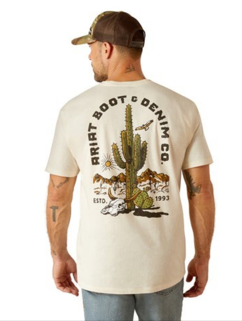 Ariat Boot & Denim Co. Southwest Cactus Skull Graphic Cream T Shirt Mens XL